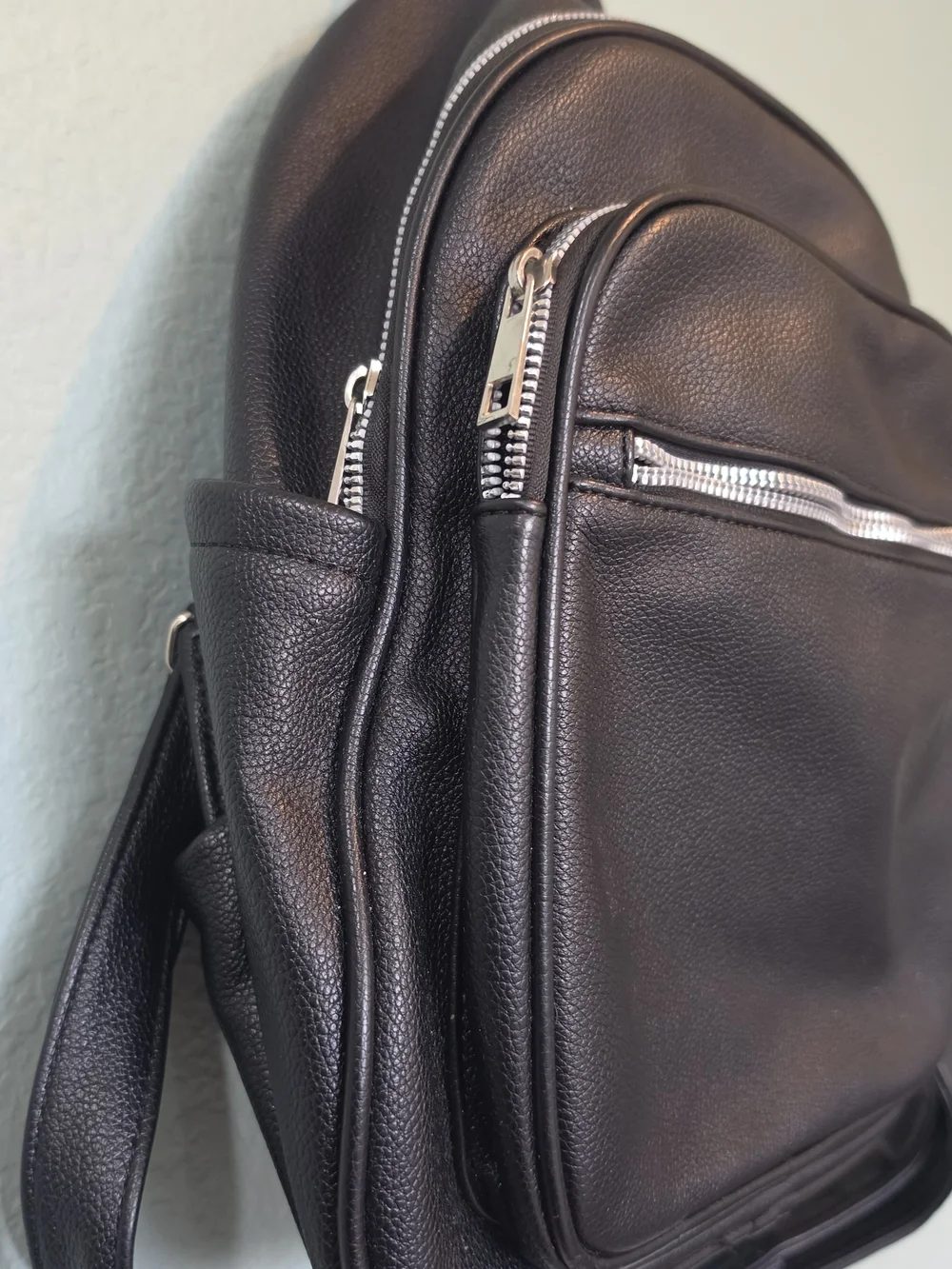 LD Brand Mini Black Pebbled Vegan Leather Backpack Y2k 90s Style Pom Pom Charm